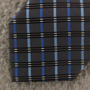 Platinum Tie Blue Gray Plaids & Checks Polyester Twill Hand Made 3.25"